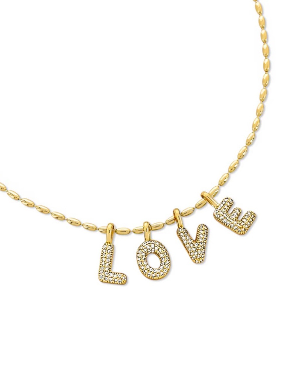 Gold Plated 'LOVE' Pave Letter Charm Necklace
